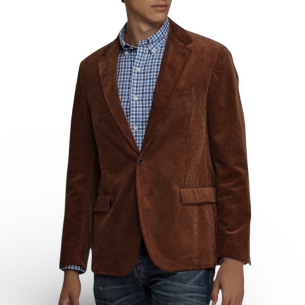 Saddlebred men’s dark brown corduroy double button blazer jacket size 44R